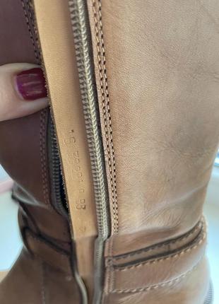 Шкіряні рижі коричневі чоботи на товстому каблуці жокейський стиль2 фото