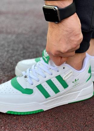 Чоловічі білі з зеленим шкіряні кросівки adidas 🆕 демісезоні кросівки-кеди адідас8 фото