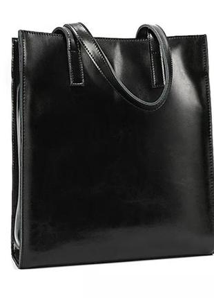 Кожаная натуральная женская сумка 2023 шоппер из натуральной кожи черная