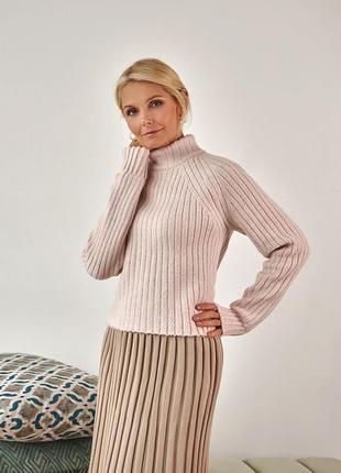 Женский теплый короткий свитер пастельного цвета под брюки юбку 42-48