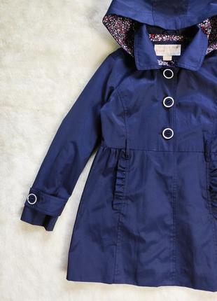 Синє демі пальто для дівчинки дівчаче короткий тренч капюшоном рюшами michael kors7 фото