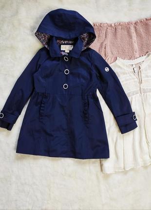 Синє демі пальто для дівчинки дівчаче короткий тренч капюшоном рюшами michael kors2 фото