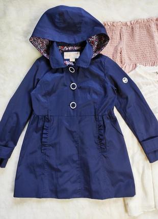 Синє демі пальто для дівчинки дівчаче короткий тренч капюшоном рюшами michael kors5 фото