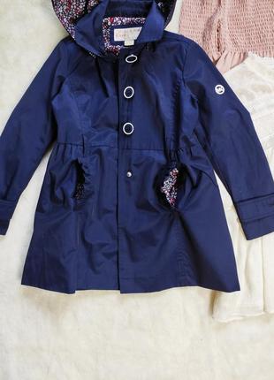 Синє демі пальто для дівчинки дівчаче короткий тренч капюшоном рюшами michael kors6 фото