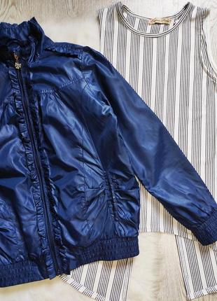 Синяя деми куртка с рюшами воланами ветровка с манжетами спортивная подростковая oodji5 фото