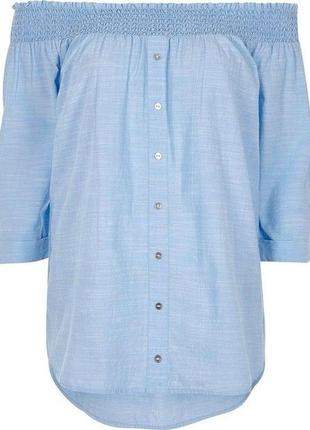 River island нежно голубая блуза на плечи s- размер