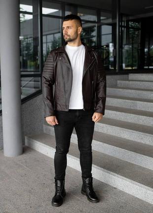 Мужская коричневая косуха-куртка чоловіча коричнева косуха-куртка