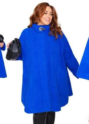 Тепне жіноче пальто-кардіган на кнопках з альпаки батальні розміри