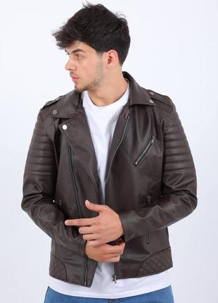 Мужская коричневая косуха-куртка чоловіча коричнева косуха-куртка1 фото