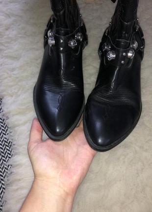Казаки ботинки сапоги эко искусственная кожа кожаные каблук ковбойские7 фото