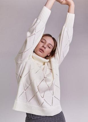 Жіночий в'язаний светр oversize з ажурними ромбами .🍈🍋🍐