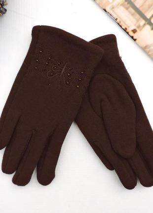 Детские перчатки "bowtie" коричневые2 фото