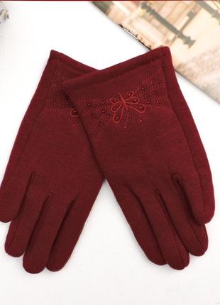 Детские перчатки "bowtie" бордовые1 фото