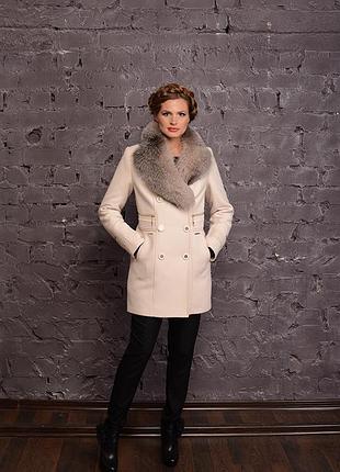 Супер-цена шикарное кашемировое зимнее пальто 44-52р с натуральным мехом беж, черное