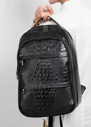 Чоловічий шкіряний рюкзак під рептилію, міський рюкзак для чоловіків з натуральної шкіри, ранець5 фото