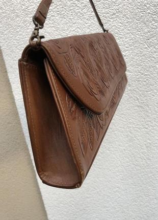 Винтаж,кожа100%,эксклюзивная сумка,клатч с резьбой,мексика2 фото