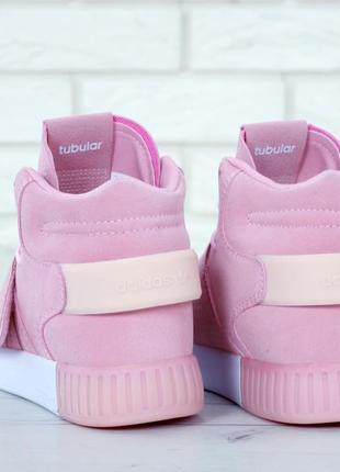 Женские кроссовки adidas tubular invader pink (адидас тубулар, розовые)10 фото