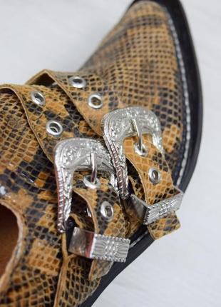 Казаки кожаные ботинки змеиный принт сапоги ковбойские с пряжками6 фото