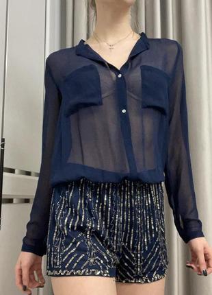 Синій вечірній ромпер напівпрозорий верх, шорти розшиті паєтками zara