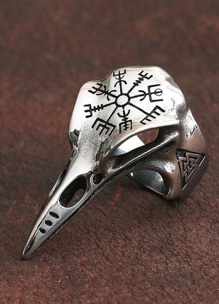 Мужское кольцо печатка череп ворона  vikings в стиле панк1 фото
