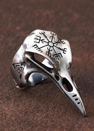 Мужское кольцо печатка череп ворона  vikings в стиле панк2 фото