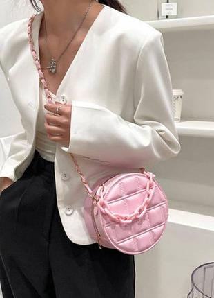 Жіноча міні сумочка клатч кругла з ланцюжком рожевий