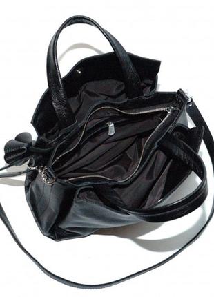 Шкіряна чорна жіноча сумка на три відділення2 фото