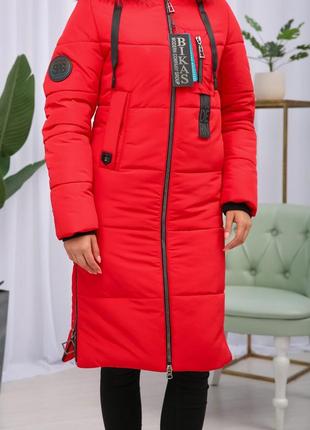 Зимняя женская красная куртка с натуральным мехом енота finland. бесплатная доставка.2 фото
