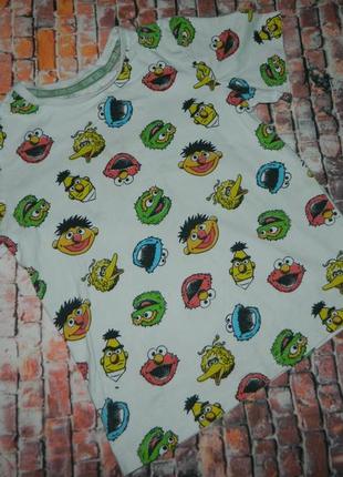 6-7 лет футболка детская белая с весёлыми мордашками унисекс sesame street