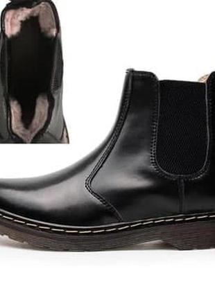 Dr.martens chelsea black fur женские зимние сапожки доктор мартинс челси с мехом жіночі сапоги черевики з хутром9 фото