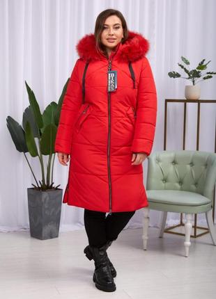 Красная женская зимняя куртка с натуральным мехом. бесплатная доставка.