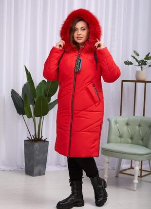 Червона зимова жіноча куртка з хутром. безкоштовна доставка.5 фото