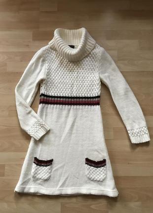 Біле тепле шерстяне плаття- туніка з рукавами 42-44 роз