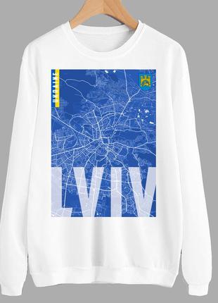 Світшот білий з патріотичним принтом "міста україни. львів. lviv" push it