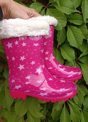 Гумові чоботи дитячі на дівчинку з утеплювачем. чобітки силіконові дитячі литі, розмір 29 (рожеві)