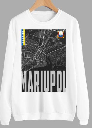 Світшот білий з патріотичним принтом "маріуполь. mariupol. україна. ukraine" push it