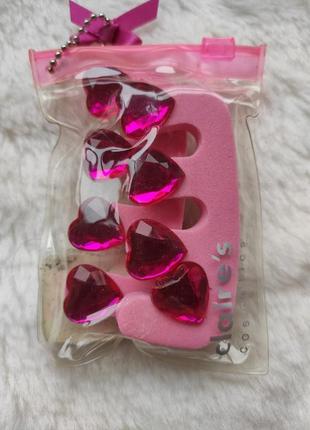 Рожеві роздільники для пальців для педикюру зі стразами сердечками скляними губки для пальців але3 фото