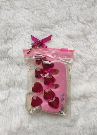 Розовые разделители для пальцев для педикюра со стразами сердечками стекляными губки для пальцев но1 фото