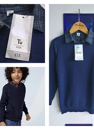Стильный  свитер/джемпер обманка английская классика на 7 лет tu
