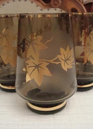 Красиві склянки набір 6 шт кольоровий кришталь позолота богемія чехословаччина №6951 фото