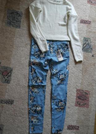 Штаны котон принт цветы