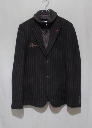 Пиджак коричневый с нагрудной вставкой полу-шерсть 'jack jones' 50-52р