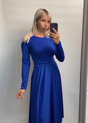 Тепла синя міді сукня електрик1 фото