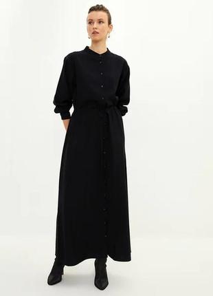 Чорне плаття сорочка lc waikiki, плаття сорочка максі, плаття довге, базовое платье рубашка в пол