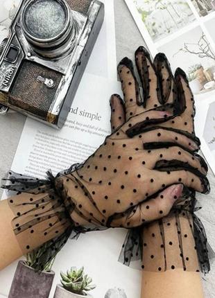 Рукавички перчатки фатин черные прозрачные тюлевые