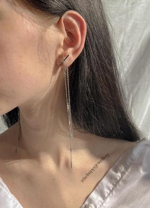 Сережки ланцюжки довгі з хрестиком