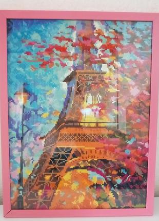 Картина стразами, алмазна мозаїка, париж. ейфелева вежа, в рамці зі склом