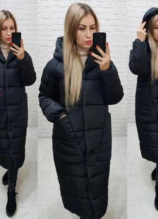 Жіноче зимове пальто з капішоном плащівка женское зимнее кокон1 фото
