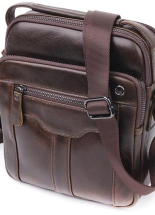 Вертикальная мужская сумка vintage 20825 кожаная коричневый