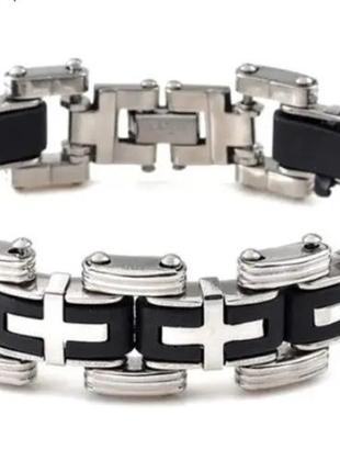 Мужской браслет из нержавеющей стали, крест, байкерський браслет